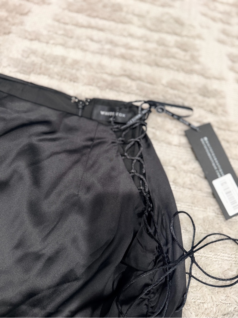 Black Satin Ruched Side Slit Midi Skirt With Black Cute Wrap Top - Picture 3 of 6